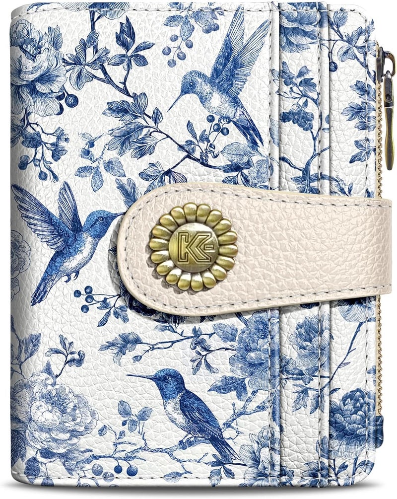 Kelvoris Bird Small Rfid Women Wallet Bifold Zipper Coin Pocket PU Leather Compact Cash Credit Card Holder Travel Wallet for Female Ladies Teen Girls 1 ID Window 10 Card Slots - Image 1